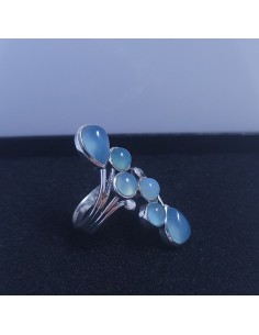 Bague réglable grappe en argent et Aigue marine 2