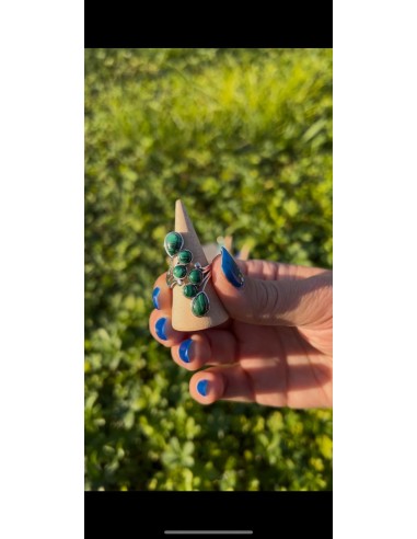 Bague réglable grappe en argent et Malachite