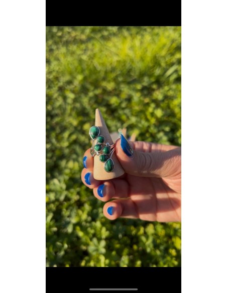 Bague réglable grappe en argent et Malachite