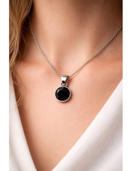 Pendentif cerclé argent en Spinelle noire faceté - Encens.fr