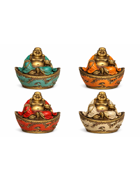 Statue Bouddha en résine avec lingot de prospérité 10cm-