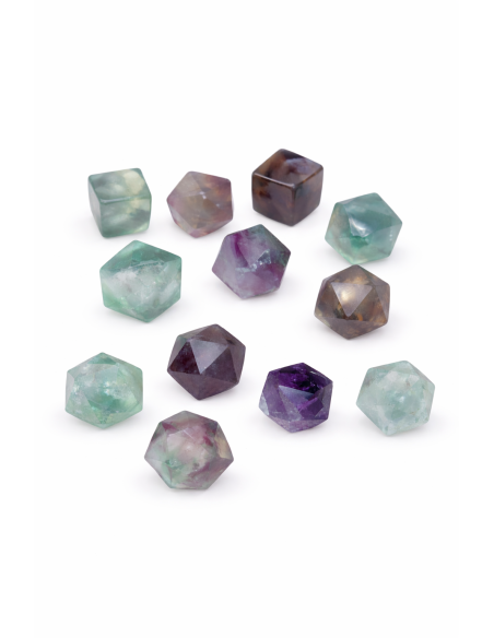 Solides sacrés en Fluorite – Cube ou Icosaèdre (au choix)