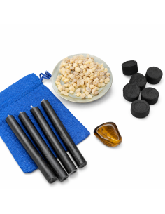 Rituel Protection – Bougies Noires, Pierre Œil de Tigre et Oliban Purifiant