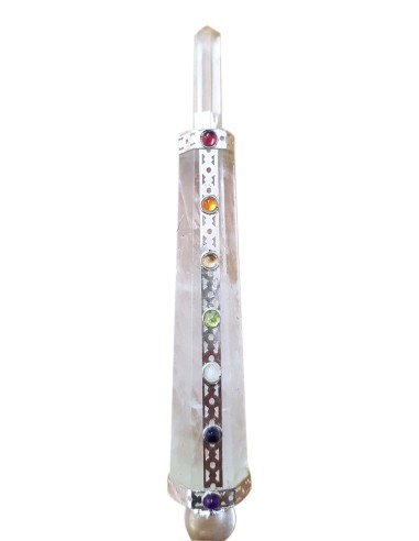 Photo de Baguette des 7 chakras en cristal de roche - Encens.fr - Boutique ésotérique en ligne - vente de Baguette des 7 chakras
