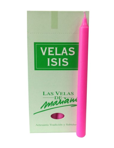 Photo de Boîte de 18 bougies Velas Isis I rose fluo - Encens.fr - Boutique ésotérique en ligne - vente de Boîte de 18 bougies Ve